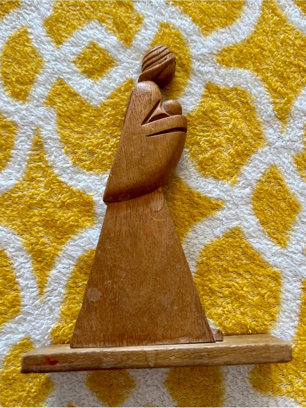 Wood Carved Brown Woman Sculpture Figurine on Base, Natural Finish, 1 Pack